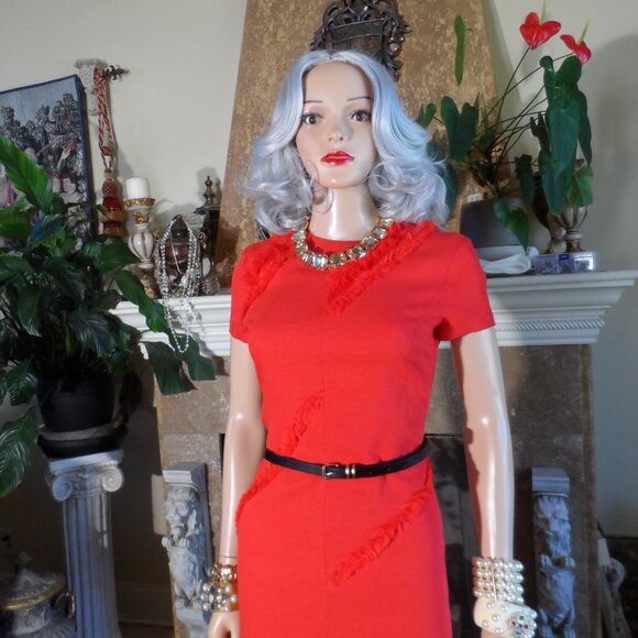 Altuzarra Vibrant Red Sheath Dress w/Asymetrical Fringe Detail Sise FR 36- US 4 - Picture 6 of 16